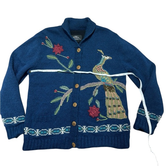 Lost Horizons Wool Peacock Handcrafted Sweater Jacket Womens L Fleece Lined Boho - Picture 6 of 12